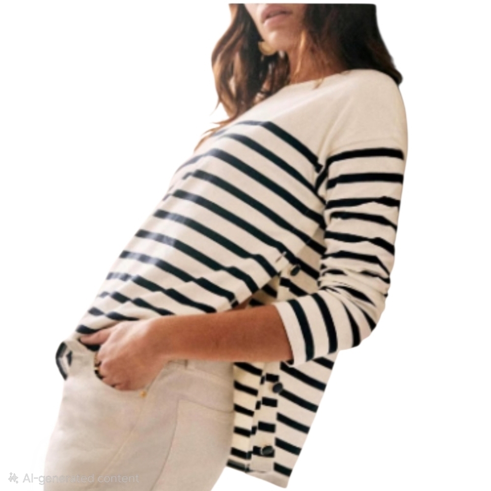 Sezane Noan Marinière Striped Navy and Ecru Top